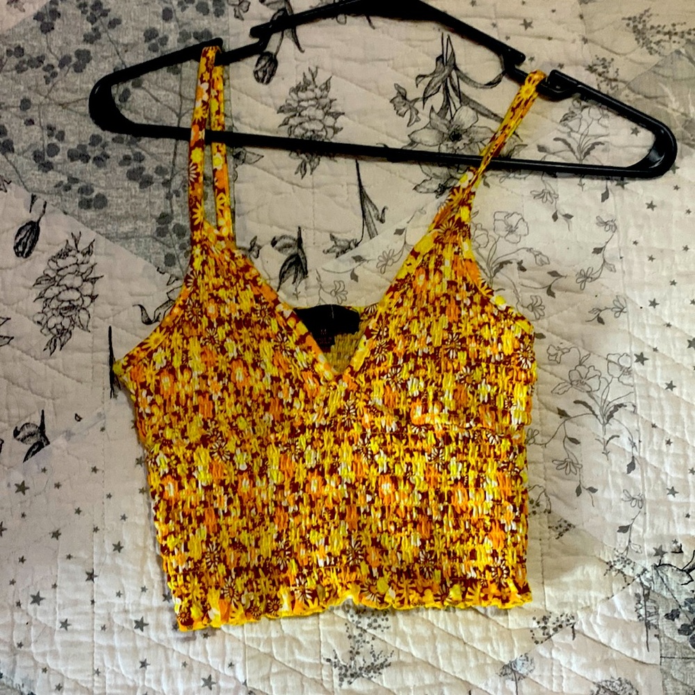 Yellow and orange floral cropped spaghetti strap